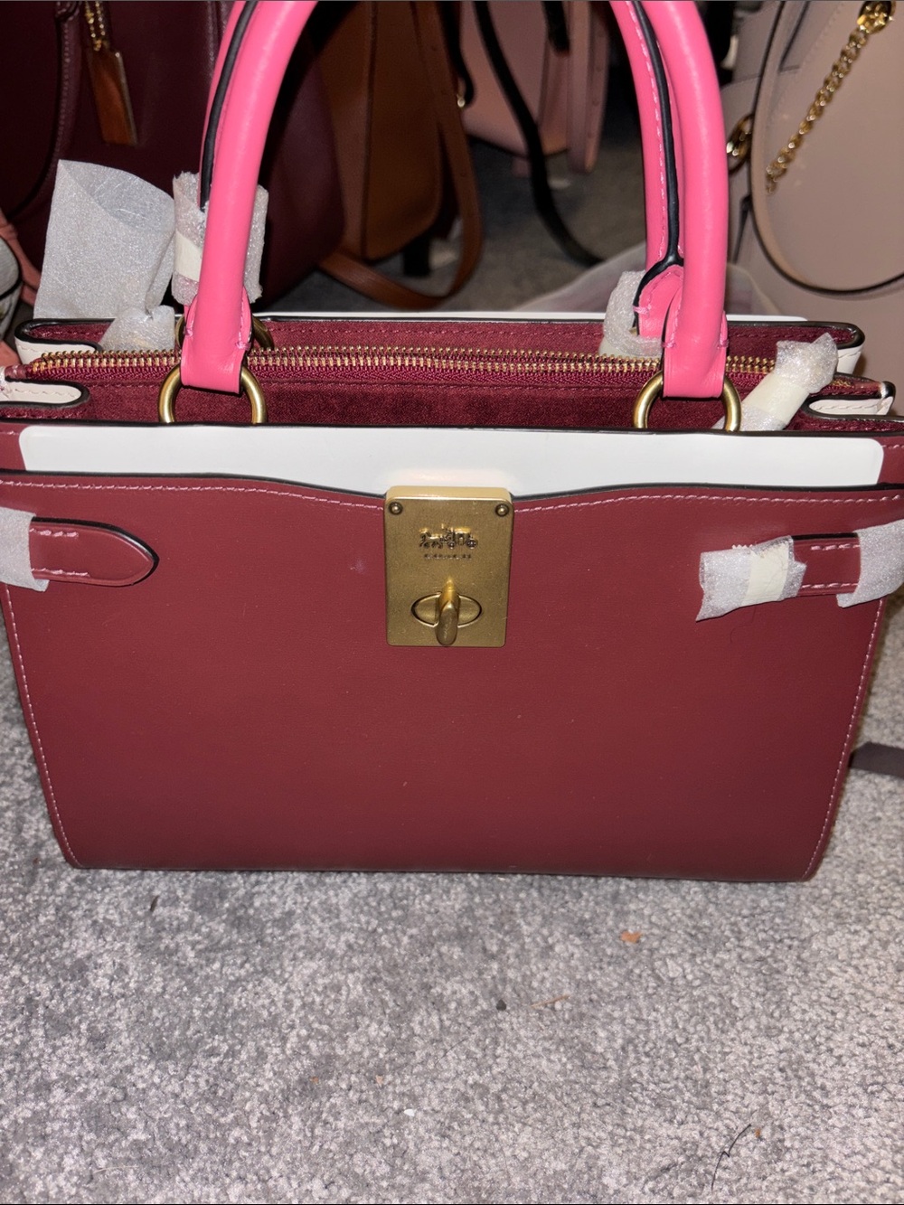 Coach Two-Tone Leather Satchel Bag - Pink and Burgundy